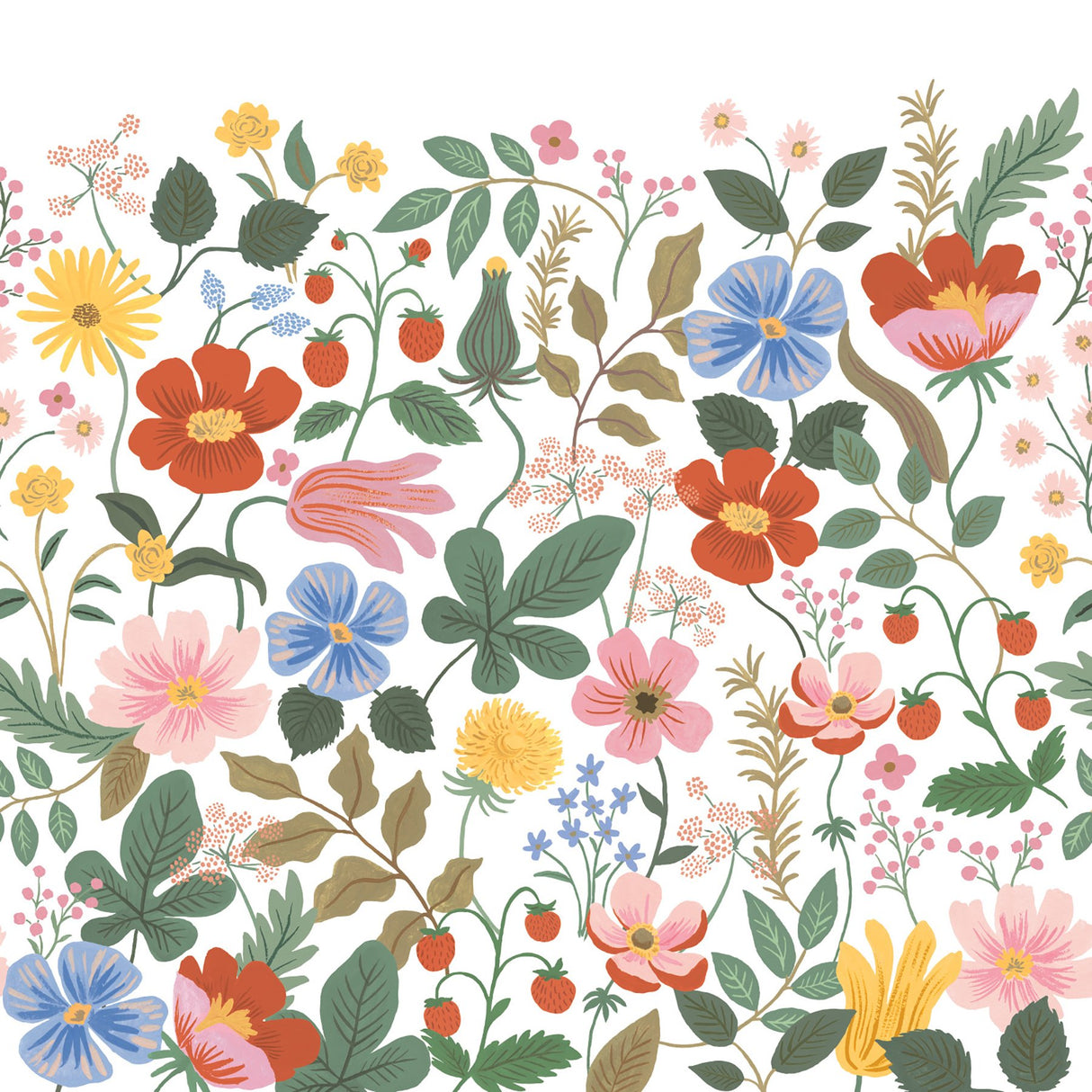 Strawberry Fields White Peel & Stick Wall Mural with Whimsical Floral Pattern - York PSW1334M