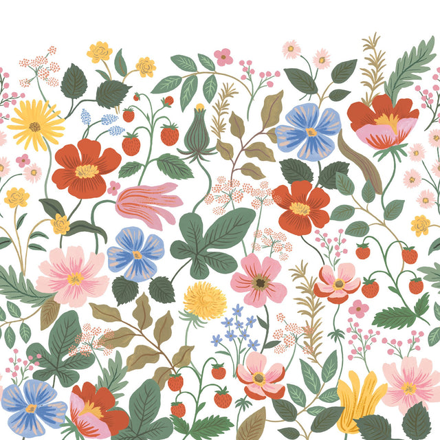 Strawberry Fields White Peel & Stick Wall Mural with Whimsical Floral Pattern - York PSW1334M