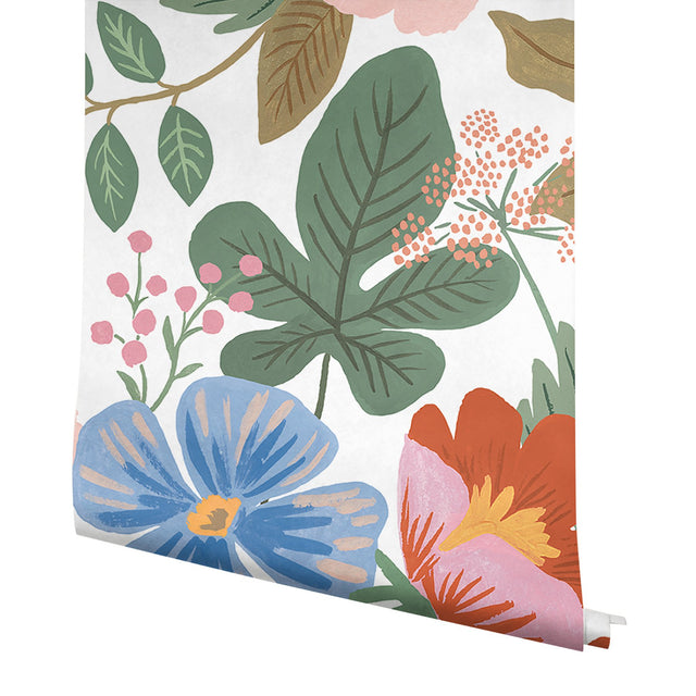 Strawberry Fields White Peel & Stick Wall Mural with Whimsical Floral Pattern - York PSW1334M