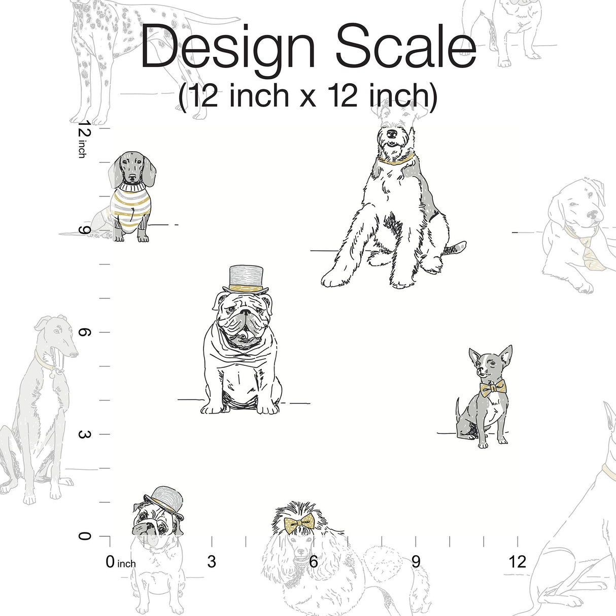 Dog's Life Silver & Gold Peel & Stick Wallpaper with Dogs Sketch Motif - York PSW1339RL