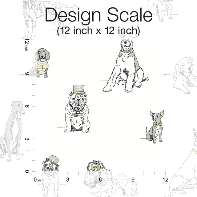 Dog's Life Silver & Gold Peel & Stick Wallpaper with Dogs Sketch Motif - York PSW1339RL