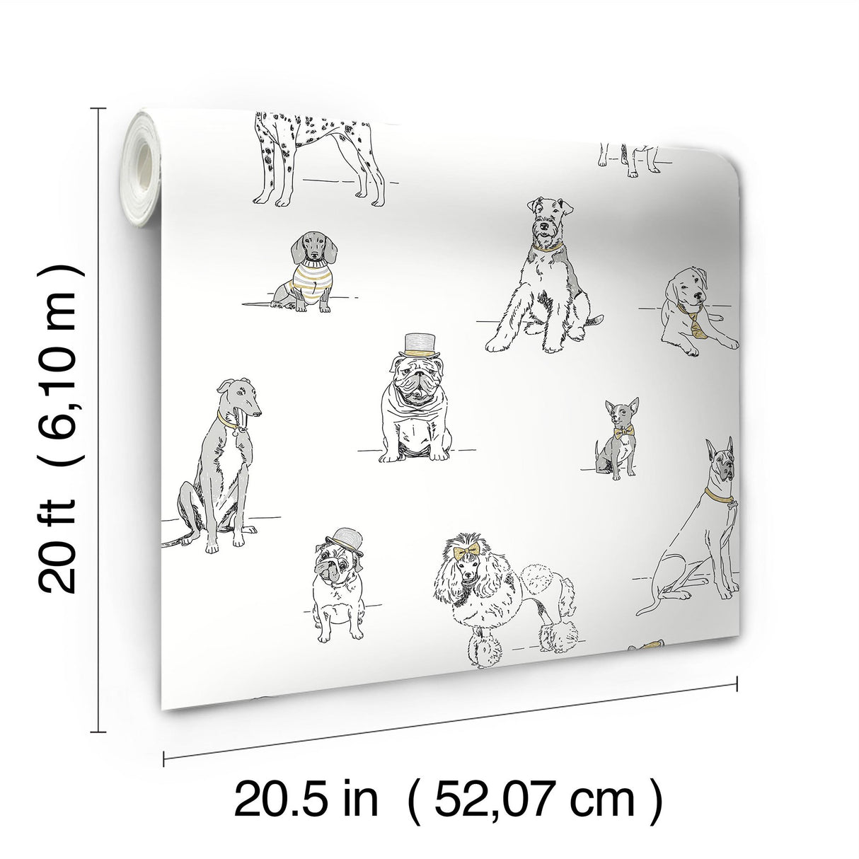 Dog's Life Silver & Gold Peel & Stick Wallpaper with Dogs Sketch Motif - York PSW1339RL