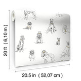 Dog's Life Silver & Gold Peel & Stick Wallpaper with Dogs Sketch Motif - York PSW1339RL
