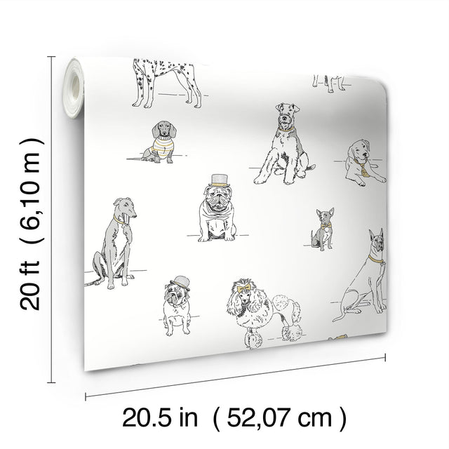 Dog's Life Silver & Gold Peel & Stick Wallpaper with Dogs Sketch Motif - York PSW1339RL