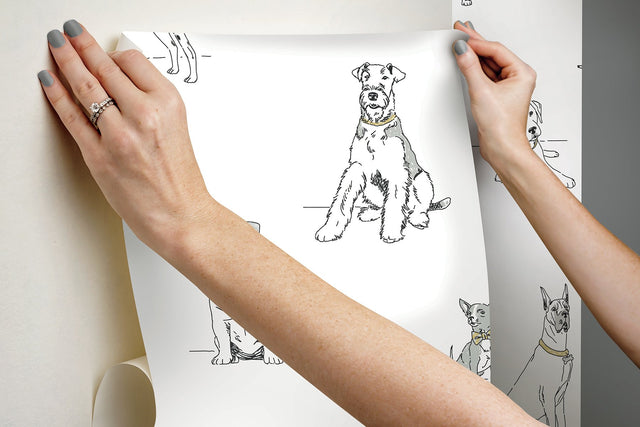 Dog's Life Silver & Gold Peel & Stick Wallpaper with Dogs Sketch Motif - York PSW1339RL