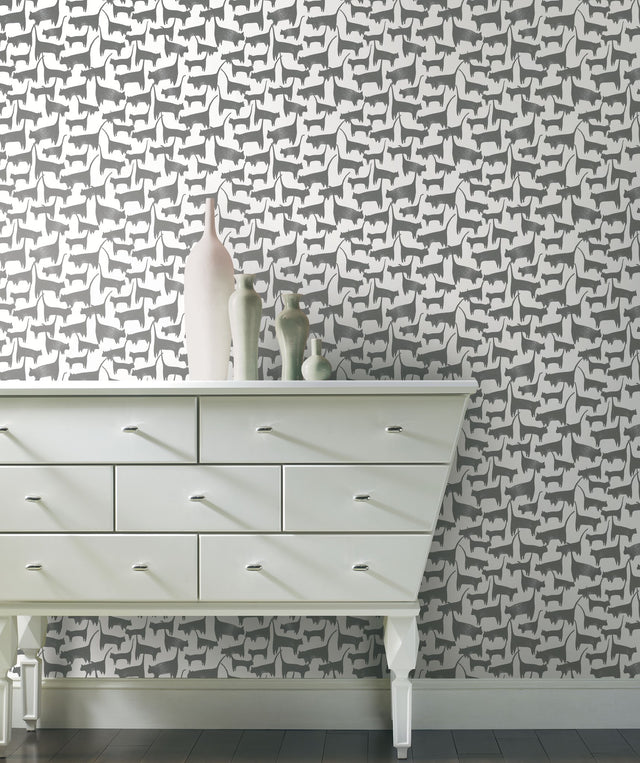 Cat Tails Black Peel & Stick Non Woven Wallpaper with Matte Finish - York PSW1340RL