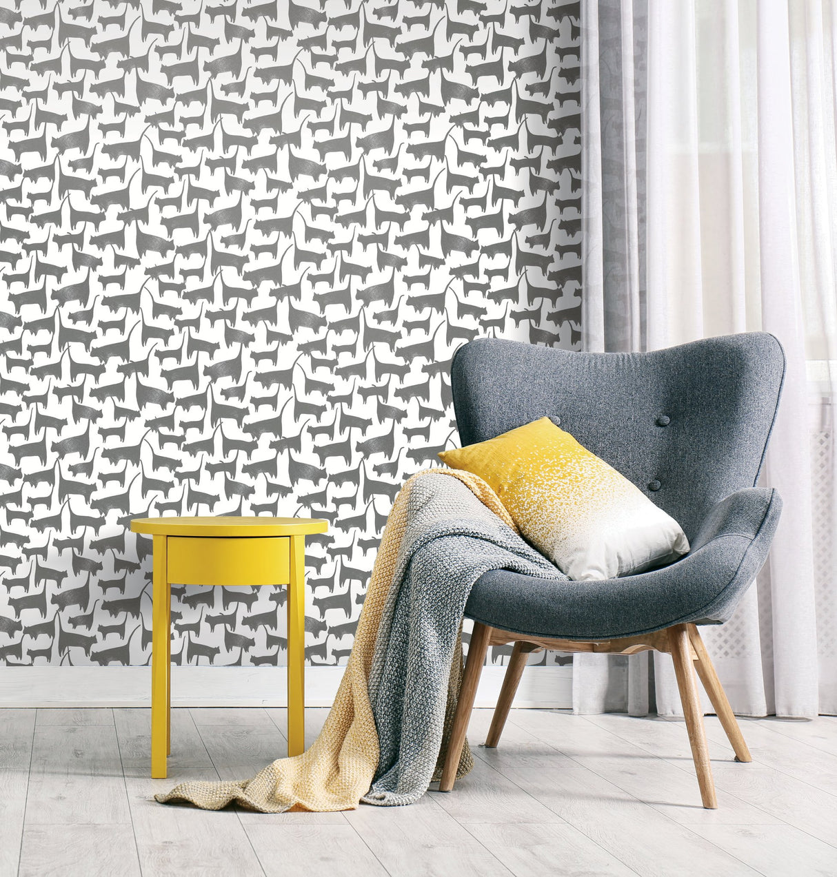 Cat Tails Black Peel & Stick Non Woven Wallpaper with Matte Finish - York PSW1340RL