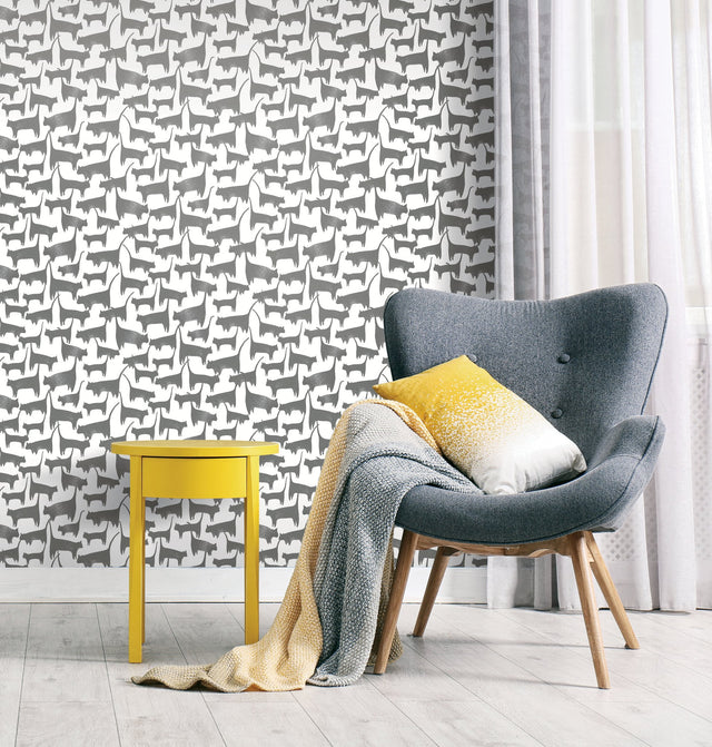 Cat Tails Black Peel & Stick Non Woven Wallpaper with Matte Finish - York PSW1340RL