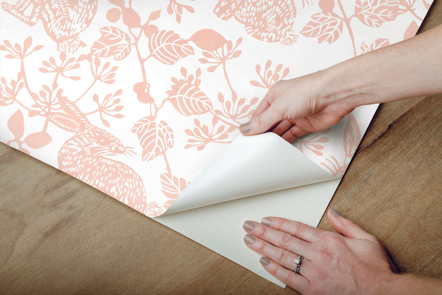 Botanical Bunnies Pink Peel & Stick Wallpaper with Matte Non-Woven Finish - York PSW1343RL