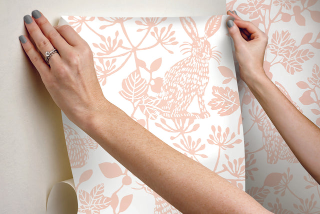 Botanical Bunnies Pink Peel & Stick Wallpaper with Matte Non-Woven Finish - York PSW1343RL