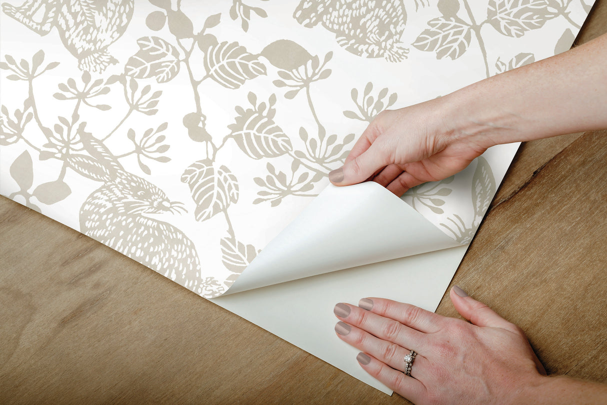 Botanical Bunnies Beige Peel & Stick Wallpaper with Animals Pattern, Matte Non Woven - York PSW1344RL