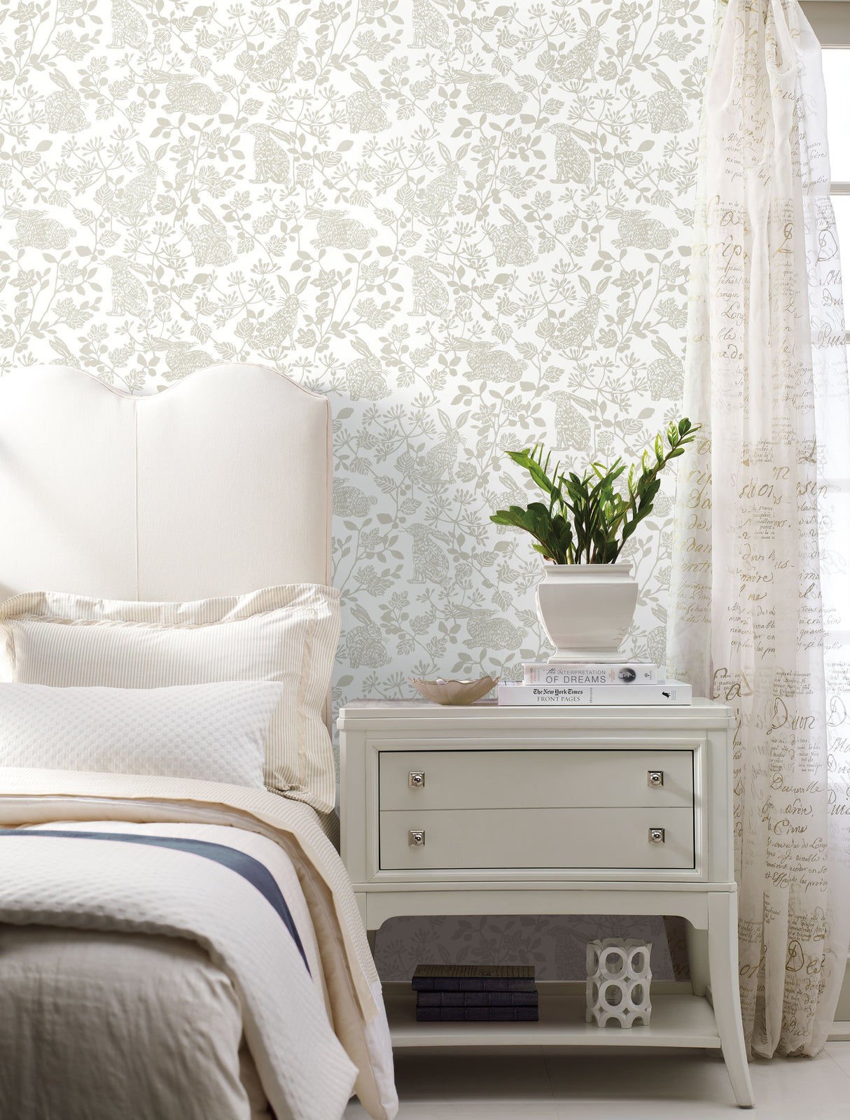 Botanical Bunnies Beige Peel & Stick Wallpaper with Animals Pattern, Matte Non Woven - York PSW1344RL