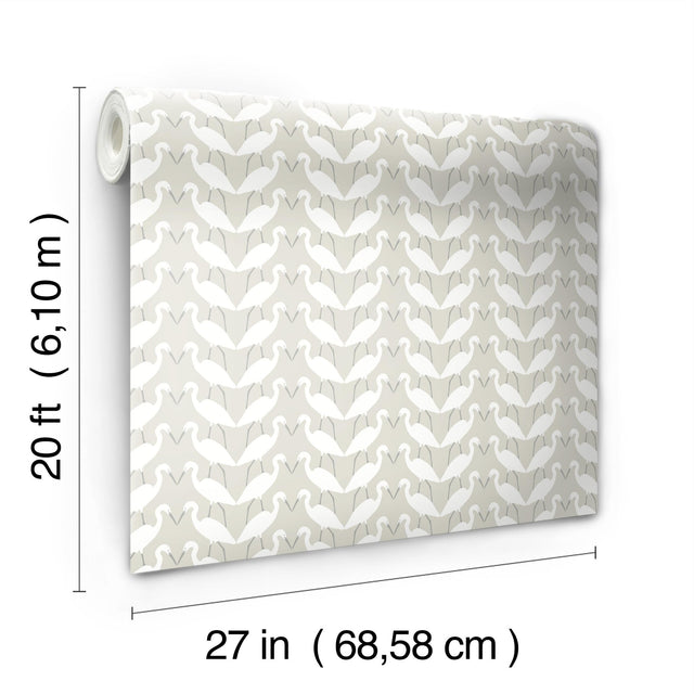 Elegant Birds Beige Peel & Stick Wallpaper with Silhouetted Egret Motif - York PSW1346RL