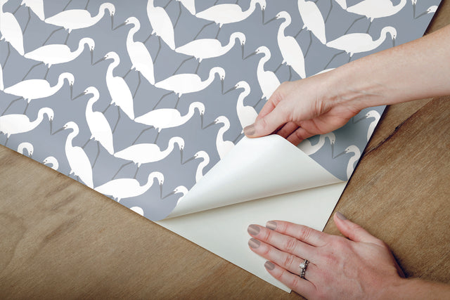 Elegant Birds Blue Peel & Stick Wallpaper with Matte Non-Woven Animal Motif - York PSW1347RL