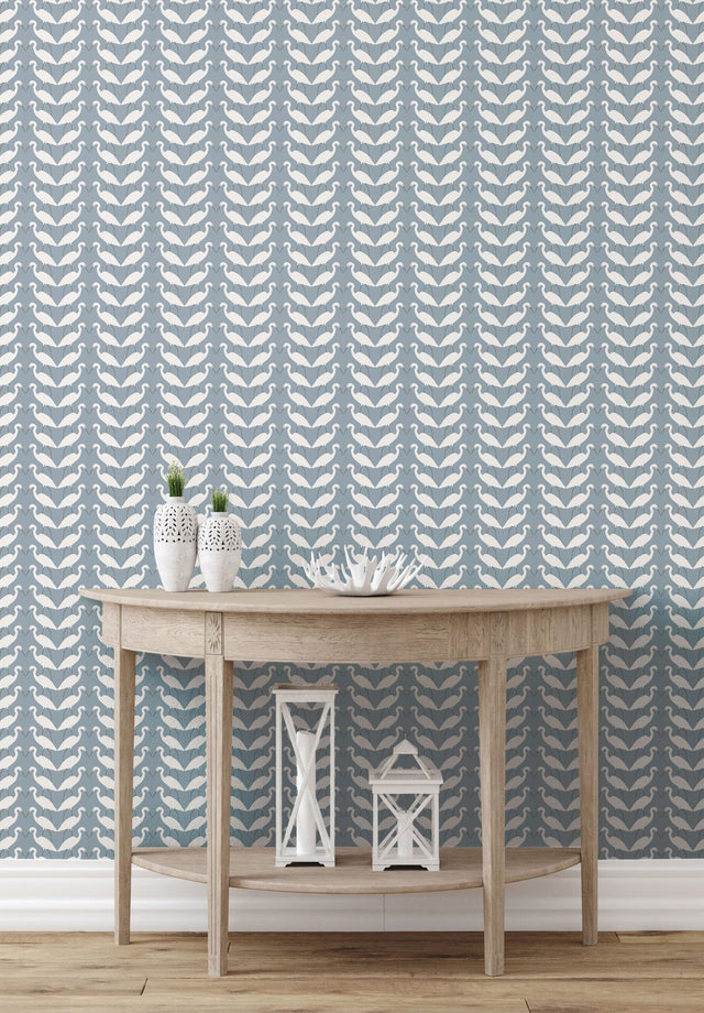 Elegant Birds Blue Peel & Stick Wallpaper with Matte Non-Woven Animal Motif - York PSW1347RL