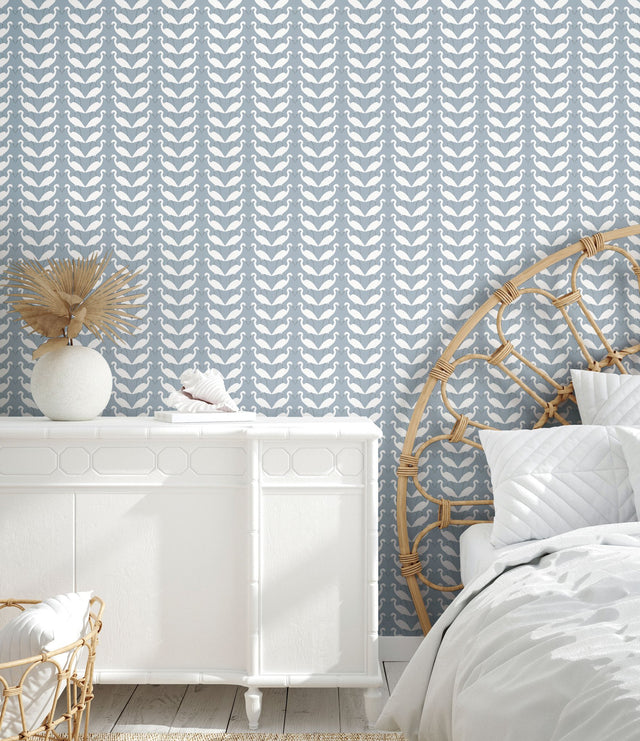 Elegant Birds Blue Peel & Stick Wallpaper with Matte Non-Woven Animal Motif - York PSW1347RL
