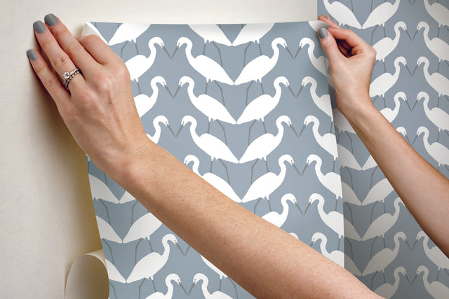 Elegant Birds Blue Peel & Stick Wallpaper with Matte Non-Woven Animal Motif - York PSW1347RL