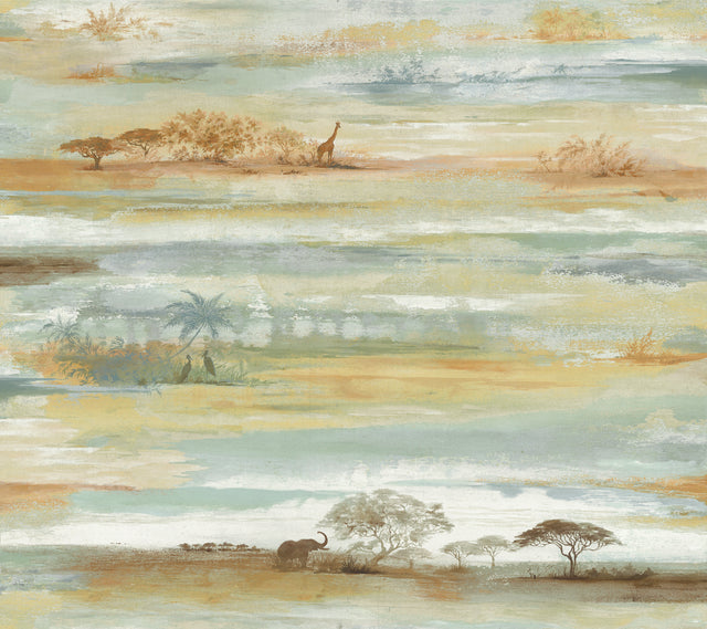 Savanna Sunset Beige Peel & Stick Wallpaper with Wildlife Motif, Matte Non Woven - York PSW1348RL