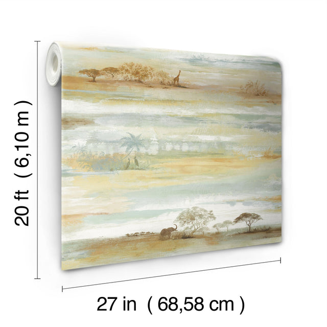 Savanna Sunset Beige Peel & Stick Wallpaper with Wildlife Motif, Matte Non Woven - York PSW1348RL