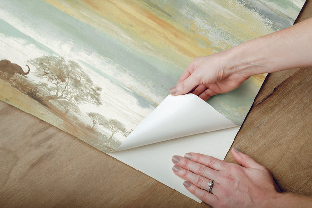 Savanna Sunset Beige Peel & Stick Wallpaper with Wildlife Motif, Matte Non Woven - York PSW1348RL