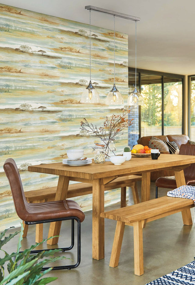 Savanna Sunset Beige Peel & Stick Wallpaper with Wildlife Motif, Matte Non Woven - York PSW1348RL