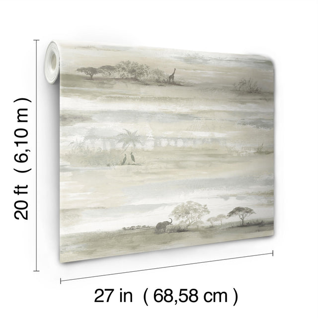 Savanna Sunset Brown Peel & Stick Wallpaper with Wildlife Landscape Pattern, Matte Non-Woven - York PSW1349RL