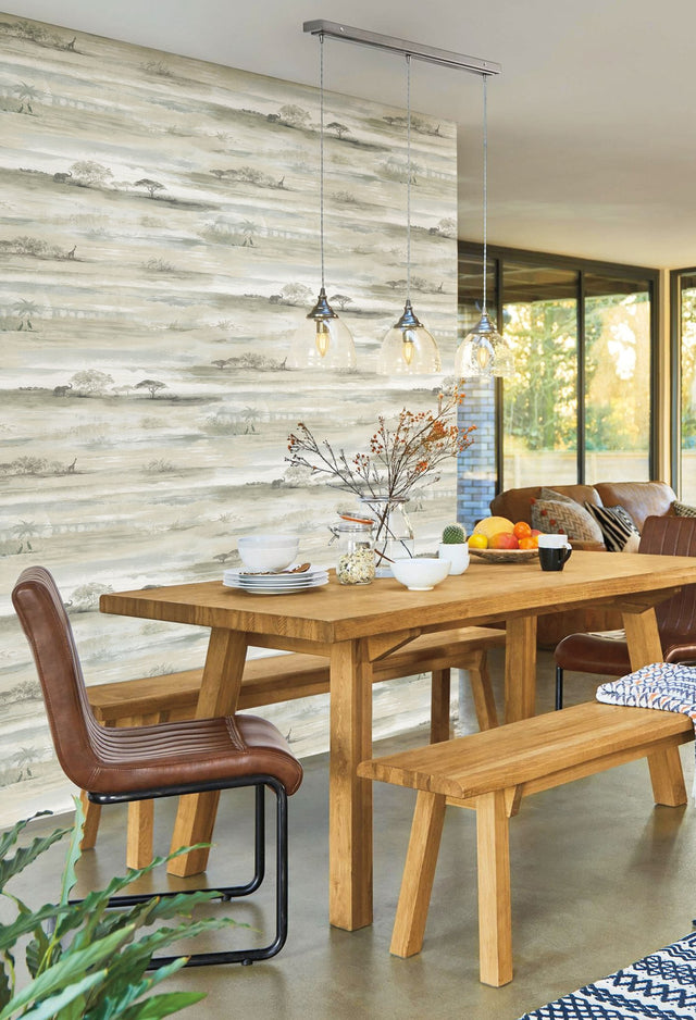 Savanna Sunset Brown Peel & Stick Wallpaper with Wildlife Landscape Pattern, Matte Non-Woven - York PSW1349RL