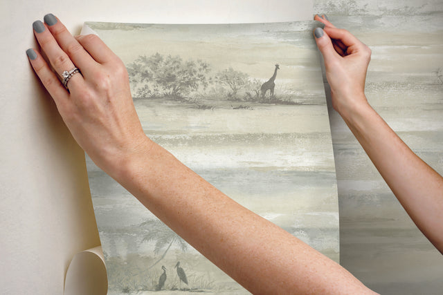 Savanna Sunset Brown Peel & Stick Wallpaper with Wildlife Landscape Pattern, Matte Non-Woven - York PSW1349RL