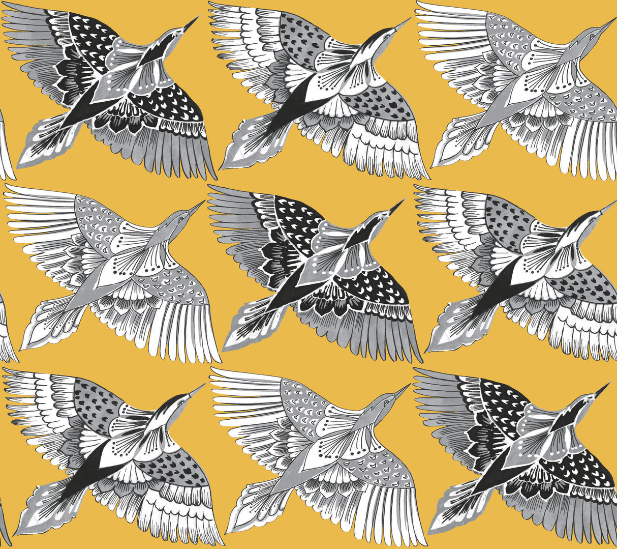 Feather Flight Yellow Peel & Stick Wallpaper with Graphic Birds Motif - York PSW1350RL