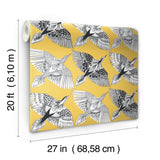 Feather Flight Yellow Peel & Stick Wallpaper with Graphic Birds Motif - York PSW1350RL