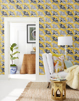 Feather Flight Yellow Peel & Stick Wallpaper with Graphic Birds Motif - York PSW1350RL