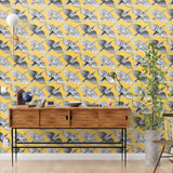 Feather Flight Yellow Peel & Stick Wallpaper with Graphic Birds Motif - York PSW1350RL