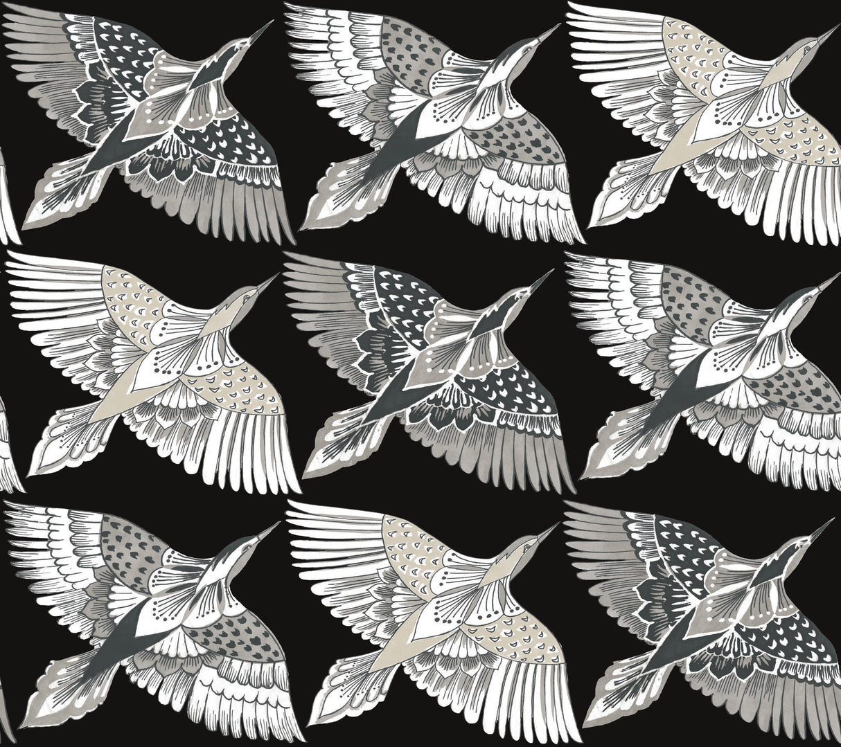 Feather Flight Black Peel & Stick Wallpaper with Animal Bird Motif, Matte Non-Woven  York PSW1351RL