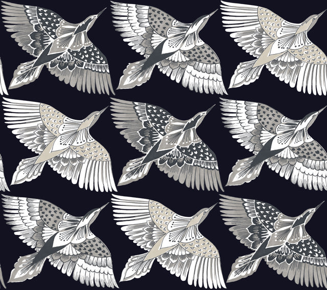 Feather Flight Black Peel & Stick Wallpaper with Animal Bird Motif, Matte Non-Woven  York PSW1351RL