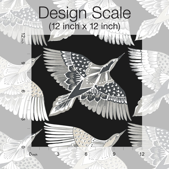 Feather Flight Black Peel & Stick Wallpaper with Animal Bird Motif, Matte Non-Woven  York PSW1351RL