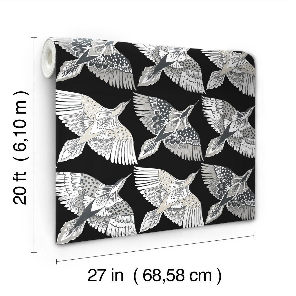 Feather Flight Black Peel & Stick Wallpaper with Animal Bird Motif, Matte Non-Woven  York PSW1351RL