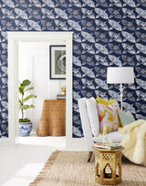Feather Flight Blue Peel & Stick Wallpaper with Birds Pattern, Matte Non-Woven - York PSW1352RL