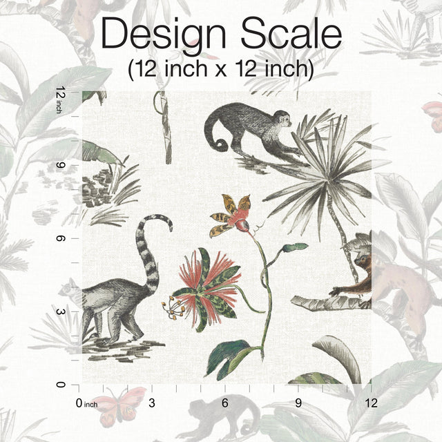 Botanicals & Lemurs White & Green Peel & Stick Wallpaper with Tropical Lemur & Palm Motif - York PSW1353RL