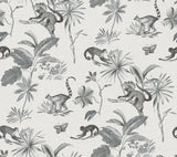 Botanicals & Lemurs Grey Peel & Stick Non Woven Wallpaper with Tropical Wildlife Motif - York PSW1354RL