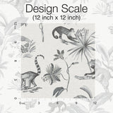 Botanicals & Lemurs Grey Peel & Stick Non Woven Wallpaper with Tropical Wildlife Motif - York PSW1354RL