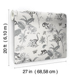 Botanicals & Lemurs Grey Peel & Stick Non Woven Wallpaper with Tropical Wildlife Motif - York PSW1354RL