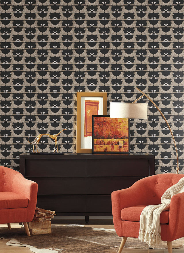 Reclining Cheetahs Black Peel & Stick Wallpaper with Animal Motif - York PSW1355RL