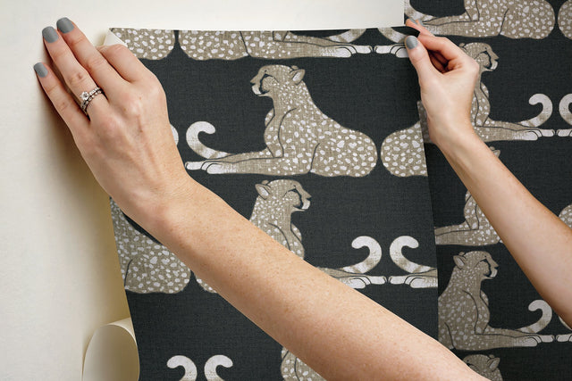 Reclining Cheetahs Black Peel & Stick Wallpaper with Animal Motif - York PSW1355RL