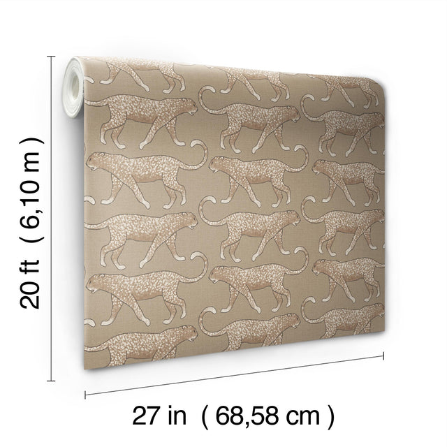 Big Cat Walk Brown Peel & Stick Wallpaper with Animal Leopard Motif - York PSW1358RL