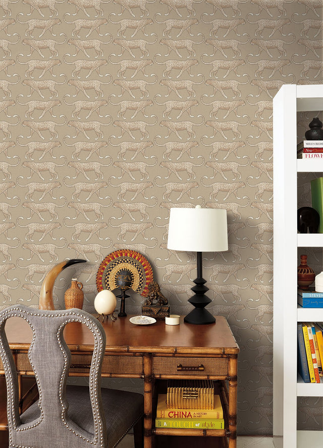 Big Cat Walk Brown Peel & Stick Wallpaper with Animal Leopard Motif - York PSW1358RL