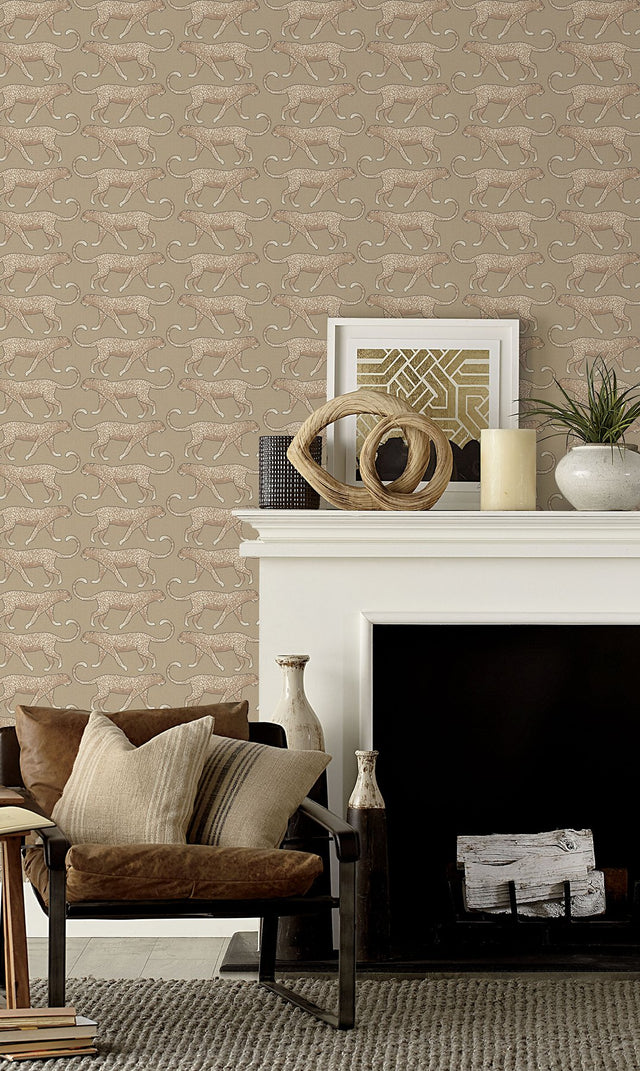 Big Cat Walk Brown Peel & Stick Wallpaper with Animal Leopard Motif - York PSW1358RL