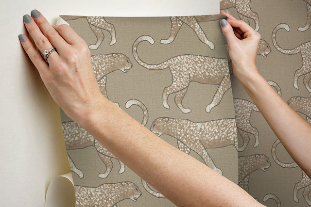 Big Cat Walk Brown Peel & Stick Wallpaper with Animal Leopard Motif - York PSW1358RL