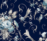 York Wallcoverings Parrots with Floral Bouquets Navy Peel & Stick Wallpaper PSW1360RL