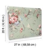 Parrots with Floral Bouquets Eucalyptus by York Wallcoverings Baroque Inspired Bird and Floral Peel and Stick Wallpaper - PSW1361RL