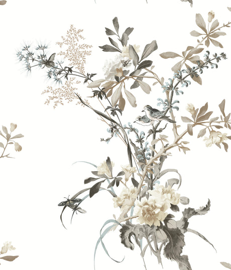 Wild Flowers Neutral Peel and Stick Wallpaper by York Wallcoverings - PSW1365RL